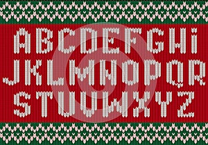 Knitted font. Christmas alphabet for party sweater letters of fabric clothes ethnic textured vector