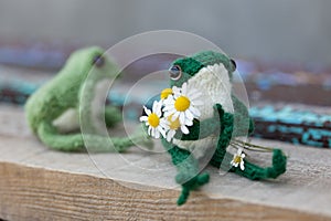 Knitted frogs - toys sits