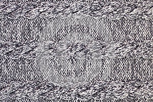 Knitted grey fabric texture with a relief pattern