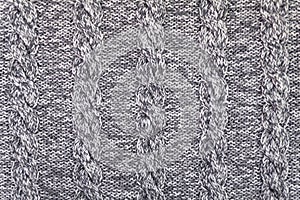 Knitted grey fabric texture with a relief pattern