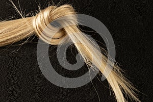 Knitted in a knot of female blond hair on a black background