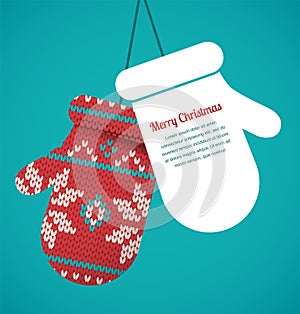 Knitted mittens Christmas vector background photo