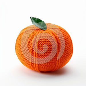 Knitted Orange Pumpkin In Veradism Style On White Background