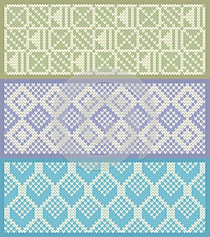 Knitted pattern background vector set