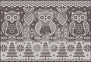 Knitted pattern with owls