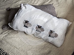 Knitted pillows for a cozy home decor, home crafts.