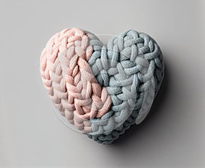 Knitted pink and gray heart. Valentines day background. Generative AI