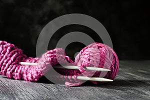 Knitted pink pussycat hat in progress