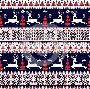 Knitted, pixel Christmas and New Year pattern. Wool Knitting Sweater Design. Wallpaper wrapping paper textile print. Eps 10