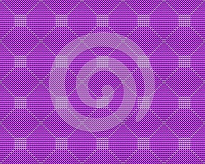 Knitted repeating ornament, foursquare on a purple background