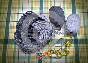 Knitted scarf from wool mixture gray two-tone