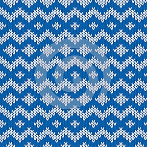 Knitted Seamless Pattern in Blue and Light Gray