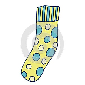 Knitted sock knit yellow with blue polka dots.., Illustration