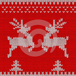 Knitted sweater design with deers. Christmas seamless ornament for knit clothes, card. Vector.