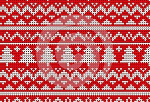Knitted sweater winter pattern in red and tree