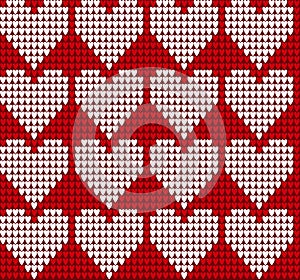Knitted texture seamless pattern with hearts.