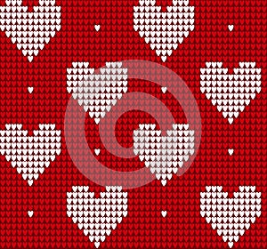 Knitted texture seamless pattern with hearts.