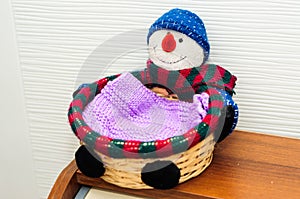 Knitted Wicker Basket On Top Of Breadbox