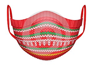 Knitted winter medical protection mask. Christmas holiday design. Vector illustration.