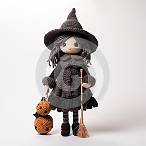 Knitted Witch Doll With Witch Hat And Broom photo