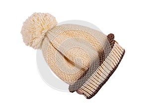Knitted wool hat with pompom isolated on white background