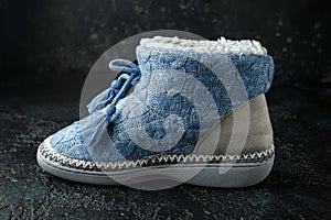 Knitted wool slippers, boots with warm plush insoles and pompons