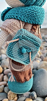 Knitting bag mavi color