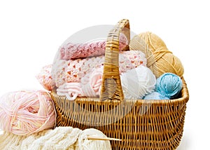 Knitting basket with yarns