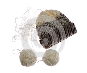 Knitting cap, a ball of thread