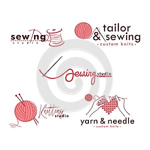 Knitting and Crochet Logo Set, Needle and Yarn Logo, Simple Knitting Collections Logo Vector Design