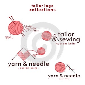 Knitting and Crochet Logo Set, Needle and Yarn Logo, Simple Knitting Collections Logo Vector Design