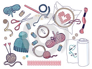 Knitting and Crocheting Handmade Hobby Elements