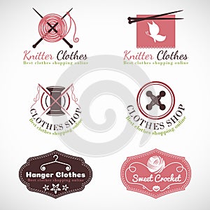Knitting hanger and crochet vintage Clothes fashion shop logo vector set design photo