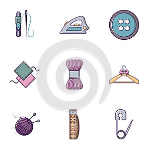 Knitting icons set, flat style