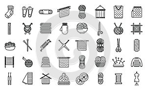 Knitting icons set outline vector. Crochet yarn