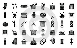 Knitting icons set simple vector. Crochet yarn