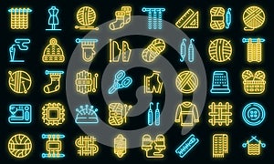 Knitting icons set vector neon