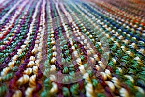 Knitting. Knitted multicolored fabric. Knitting texture. Background image. Hobbies leisure crafts