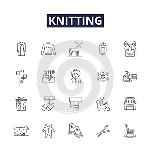 Knitting line vector icons and signs. yarn, pattern, loom, crochet, weave, wool, stitch, purl outline vector