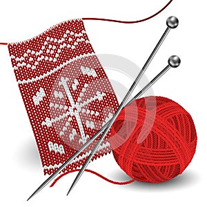 Knitting with needle and yarn ball