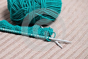 Knitting with needles. Ball of yarn with needles