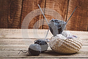Knitting needles and wool photo