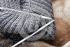 Knitting scarf close up