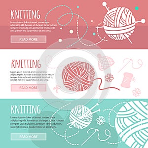 Knitting and sewing horizontal banners set