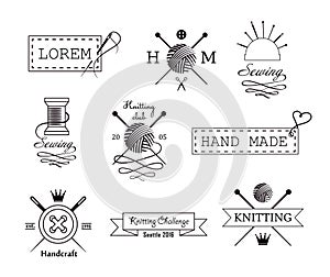 Knitting and sewing vector labels set