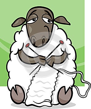 Knitting sheep cartoon illustration