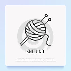 Knitting thin line icon: tangle and spokes. Modern vector illustration