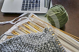 Knitting thread and needle case and laptot