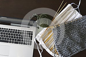 Knitting thread and needle case and laptot