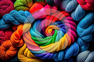 knitting threads in rainbow colors. Generative AI, Generative, AI